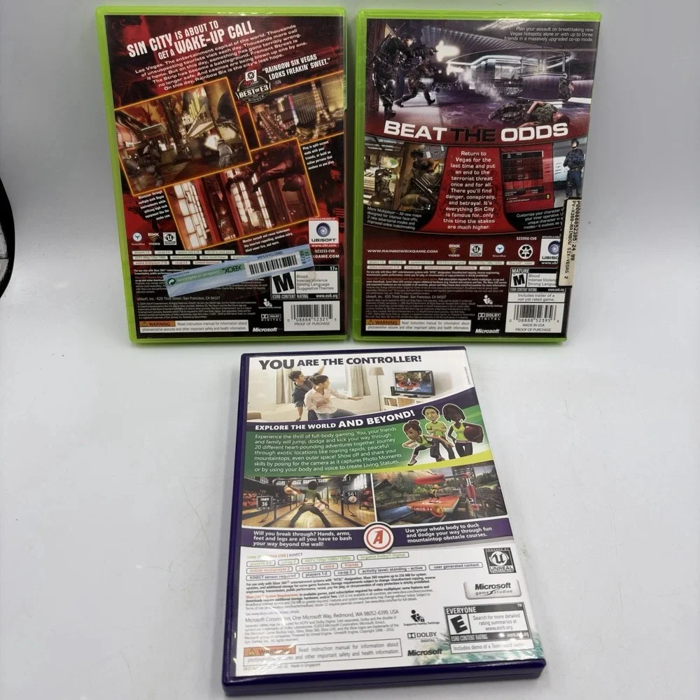3 Xbox 360 Games Kinect Adventures Tom Clancy Rainbow Six Vegas & Rainbow Six 2